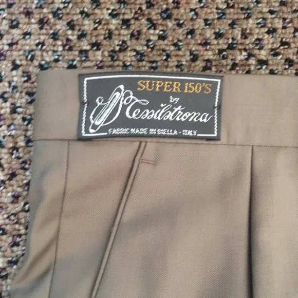 Gianni manzoni men’s dress pants taupe 42w super 150s pleated Italy 32 new nwt